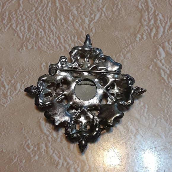 Vintage Estate Faux Pearl Blue Cabochon Brooch Pin - Picture 3 of 3